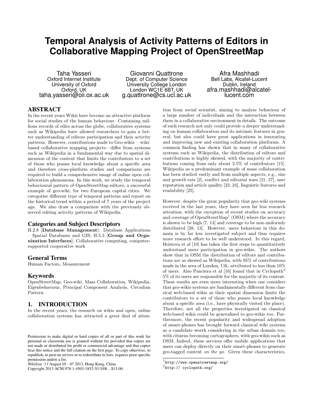 Temporal Analysis of Activity Patterns of Editors in Collaborative Mapping Project of Openstreetmap