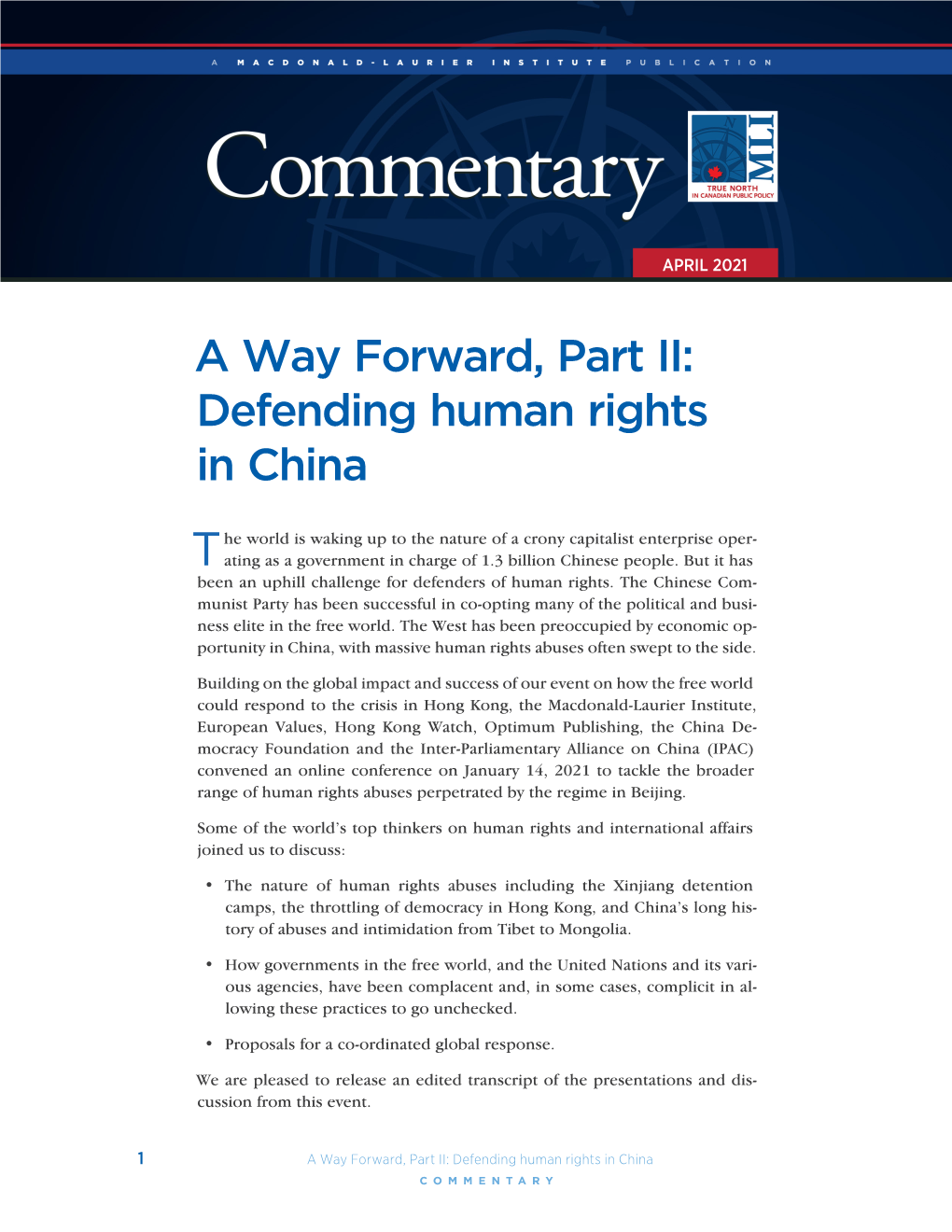 A Way Forward, Part II: Defending Human Rights in China