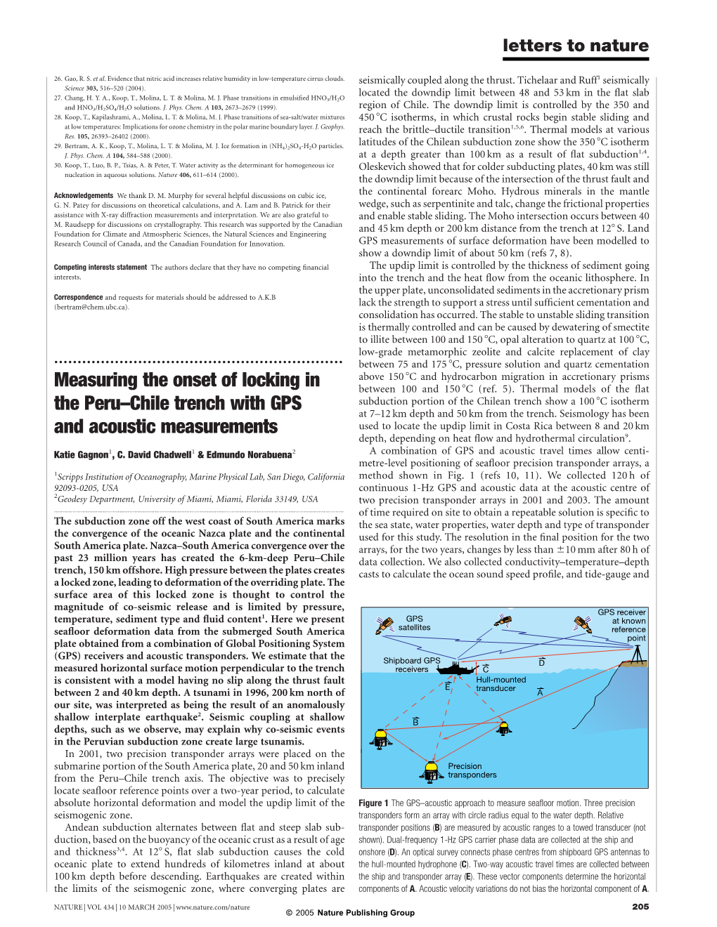 Measuring the Onset of Locking in the Peru–Chile Trench with GPS and Acoustic Measurements