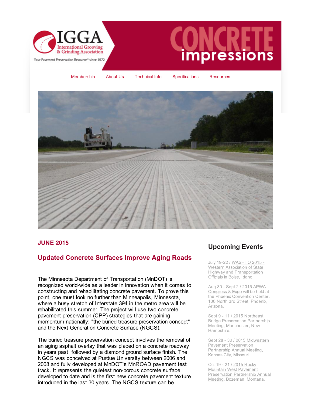 Updated Concrete Surfaces Improve Aging Roads Upcoming Events