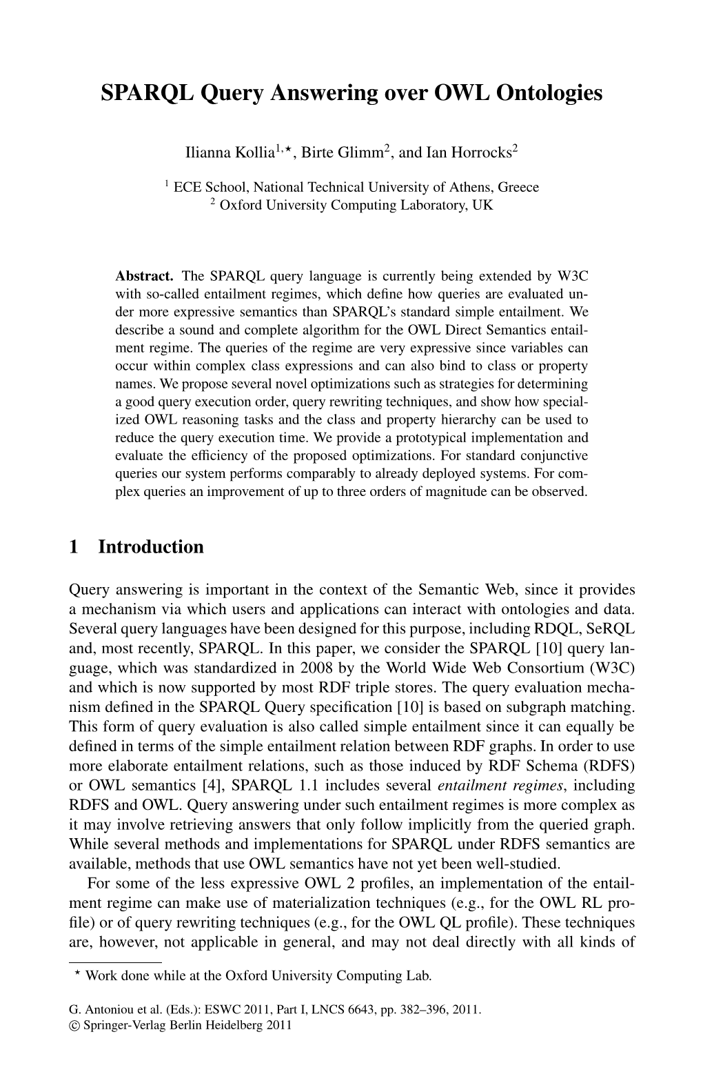 SPARQL Query Answering Over OWL Ontologies