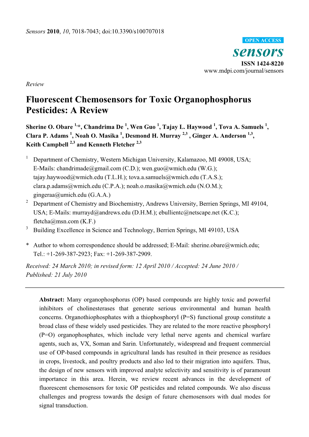 Fluorescent Chemosensors for Toxic Organophosphorus Pesticides: a Review