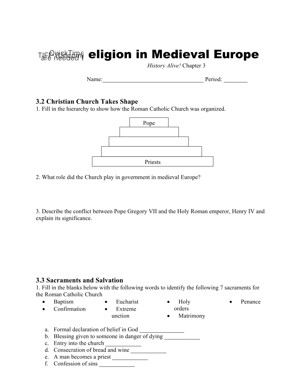 Eligion in Medieval Europe History Alive! Chapter 3