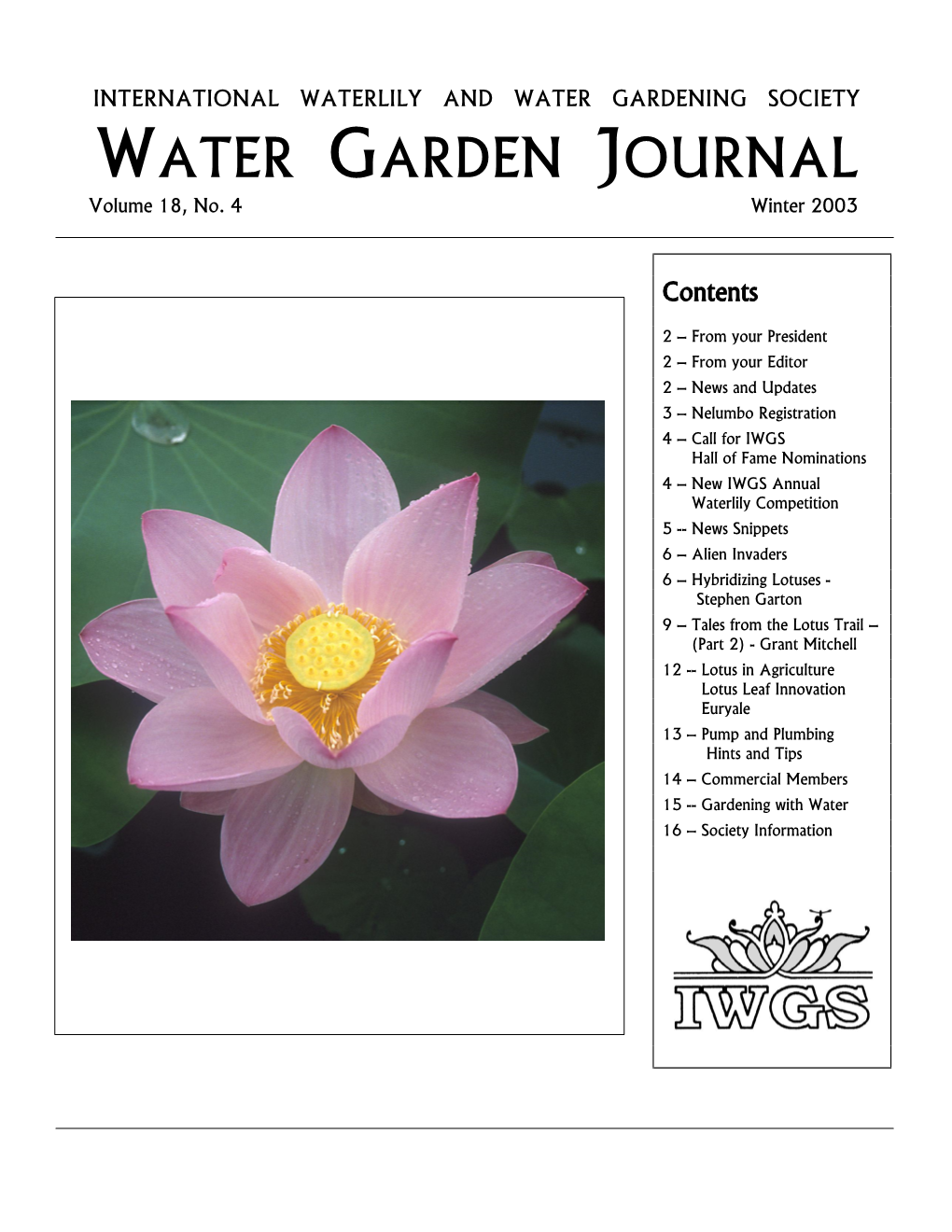 WATER GARDEN JOURNAL Volume 18, No