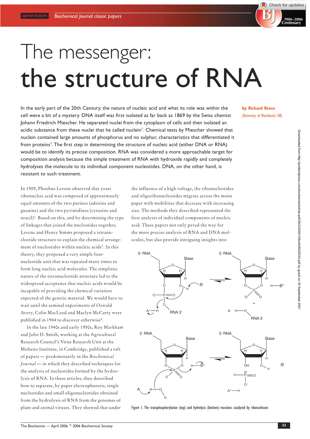 028020033.Pdf by Guest on 30 September 2021 Nuclein Contained Large Amounts of Phosphorus and No Sulphur, Characteristics That Differentiated It from Proteins1