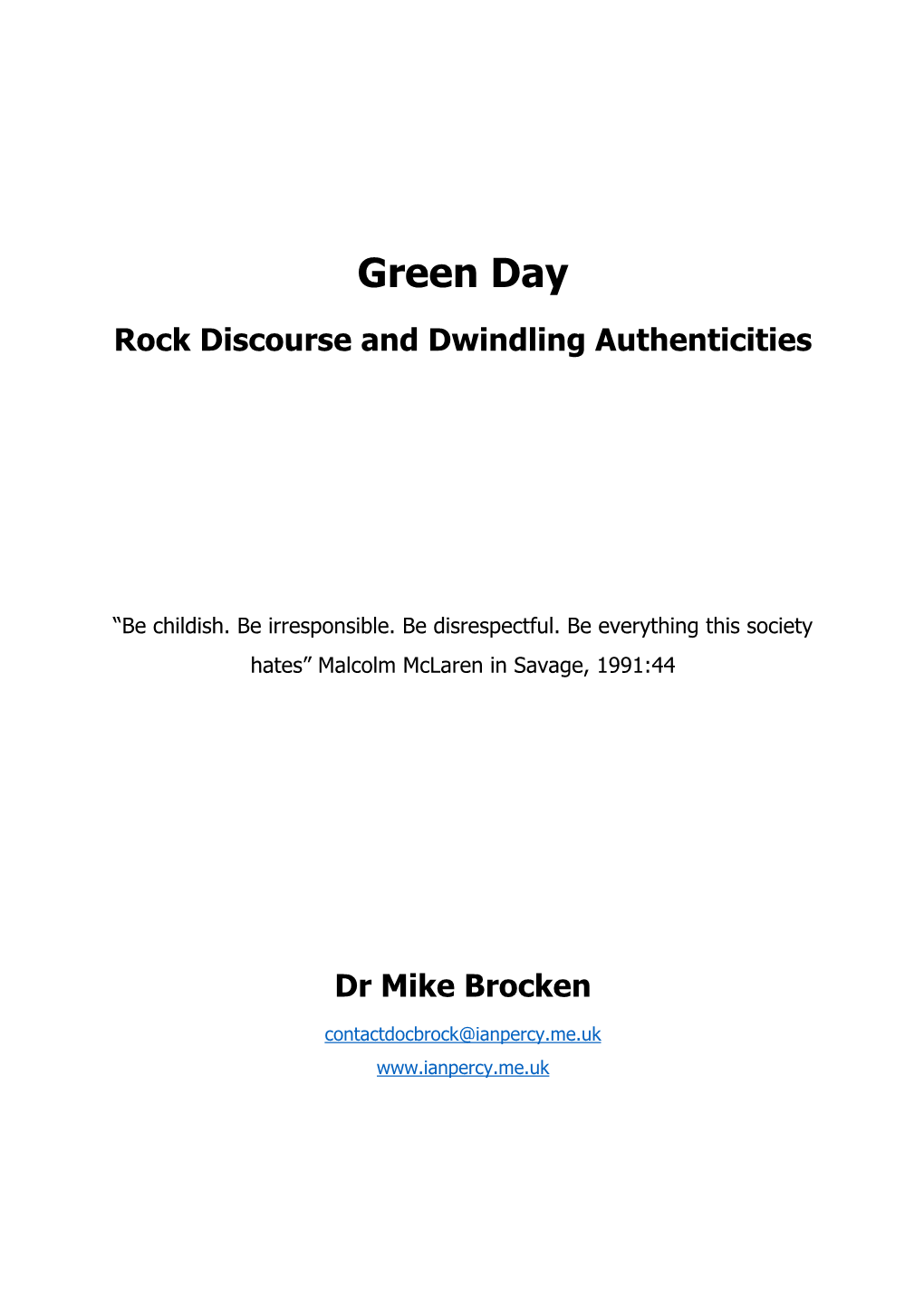 Green Day Rock Discourse and Dwindling Authenticities