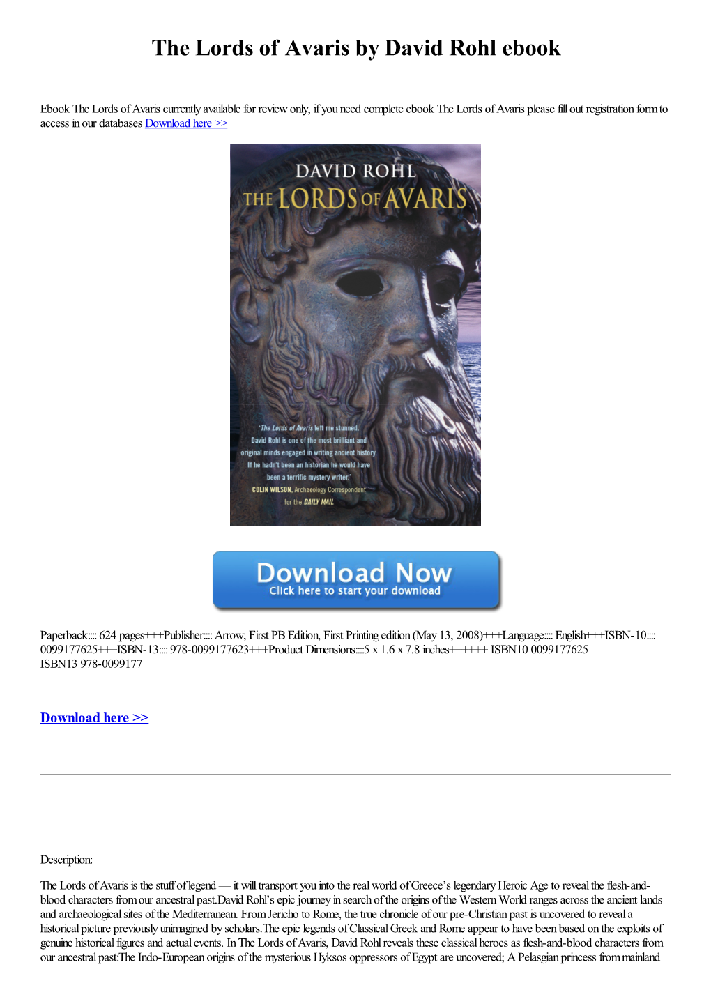 The Lords of Avaris by David Rohl Ebook