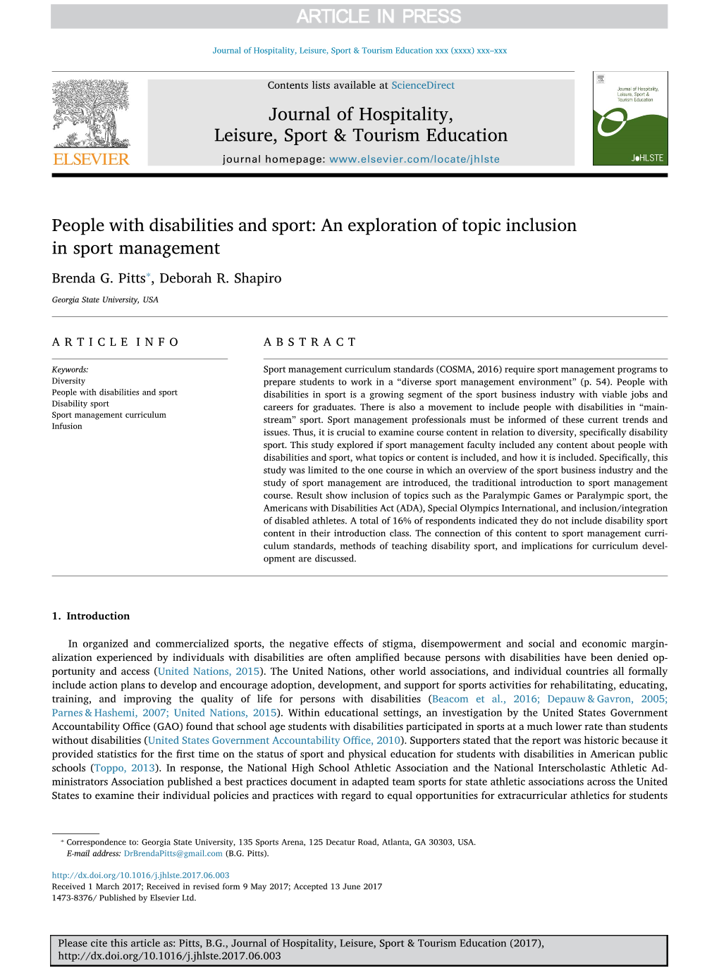 People with Disabilities and Sport an Exploration of Topic Inclusion In