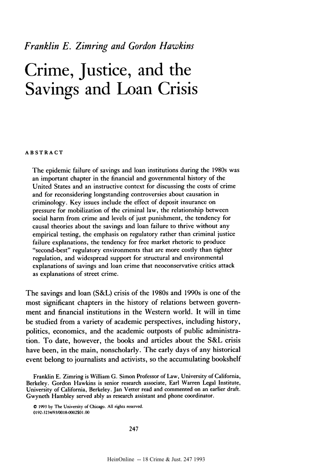 Crime, Justice, and the Savings and Loan Crisis