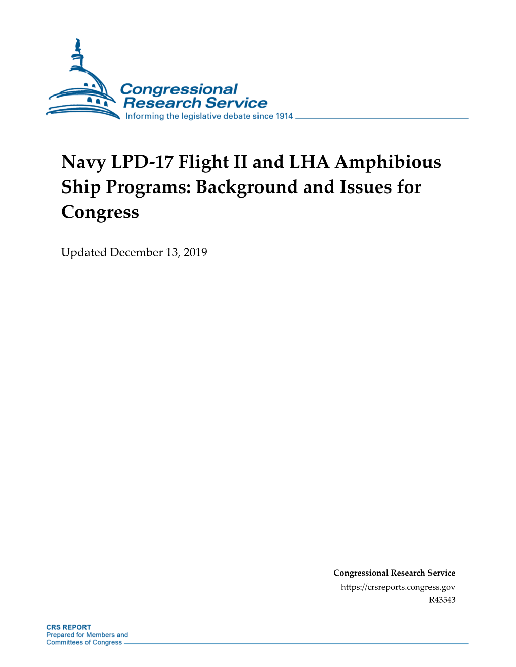 Navy LPD-17 Flight II and LHA Amphibious Ship Programs: Background and Issues for Congress