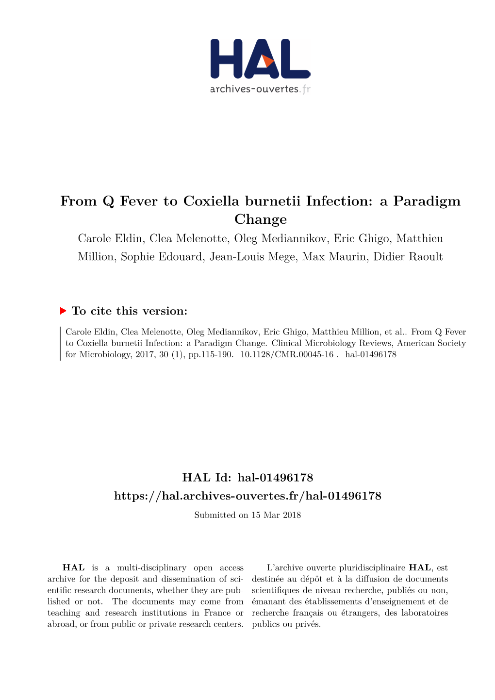 From Q Fever to Coxiella Burnetii Infection