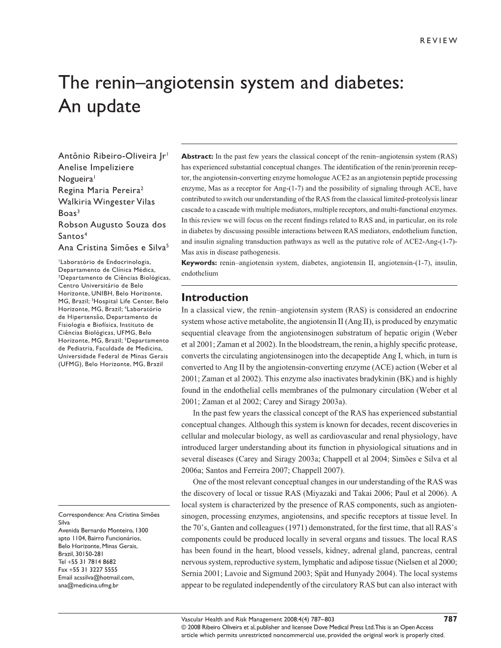 The Renin–Angiotensin System and Diabetes: an Update