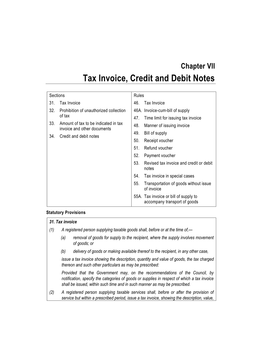 Tax Invoice, Credit and Debit Notes