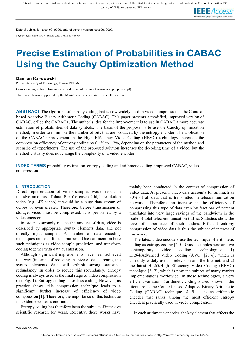 Precise Estimation of Probabilities in CABAC Using the Cauchy Optimization Method