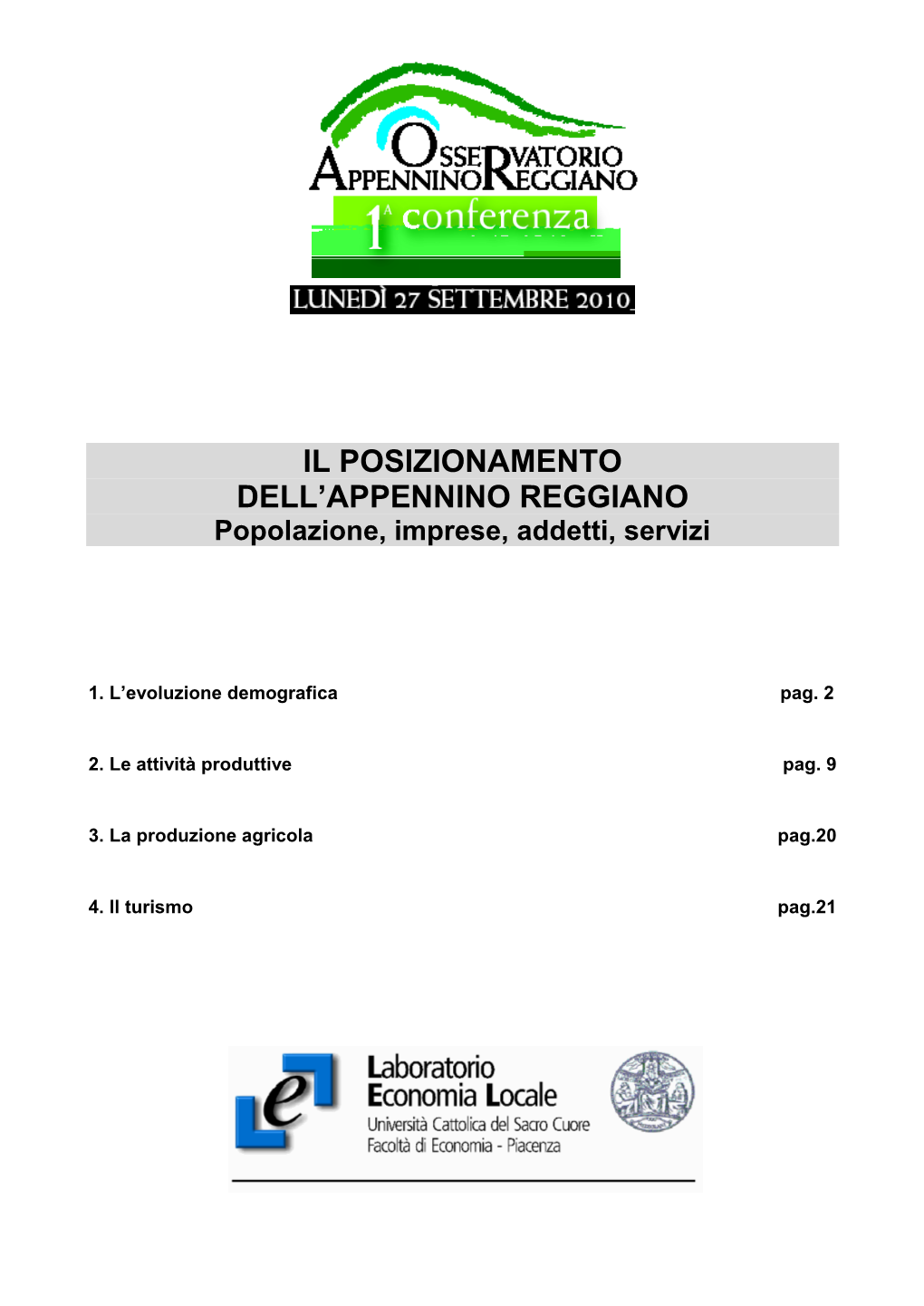 Report Osservatorio Appennino Reggiano 2010