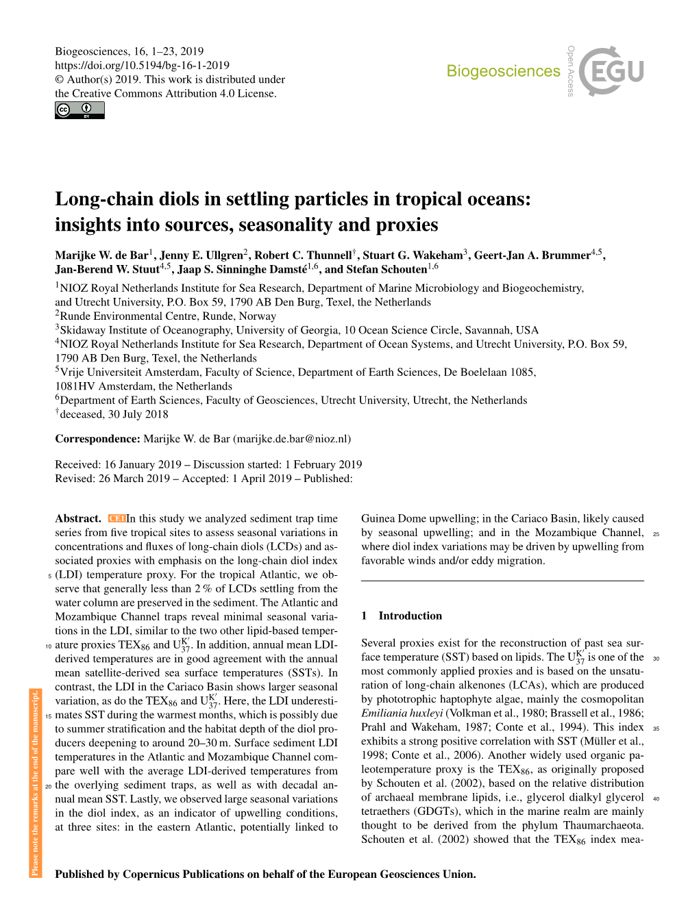 Long-Chain Diols in Settling Particles in Tropical Oceans: Insights Into Sources, Seasonality and Proxies