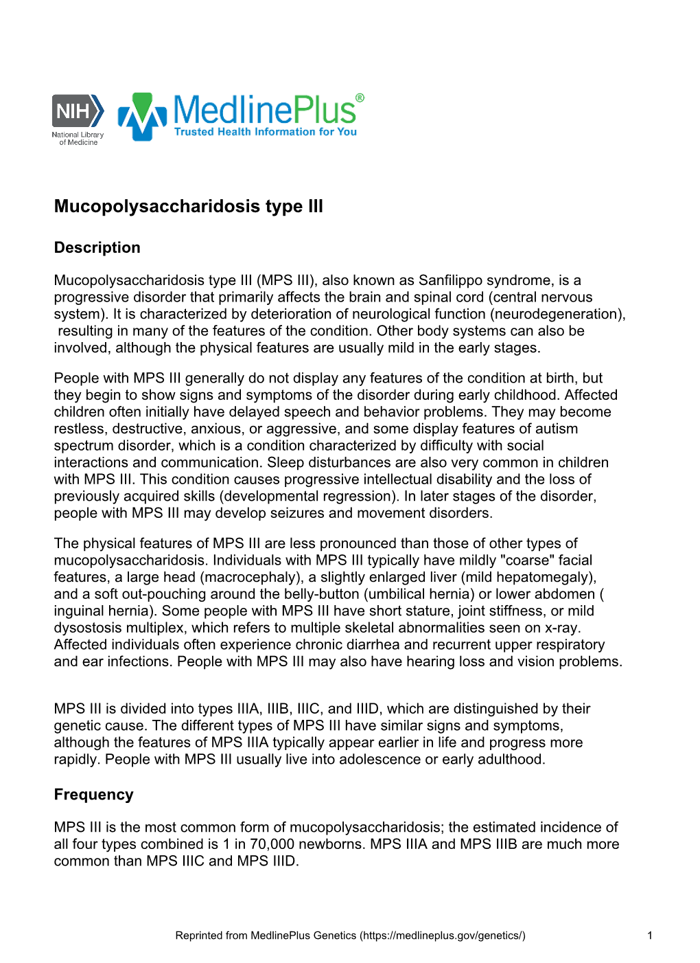 Mucopolysaccharidosis Type III