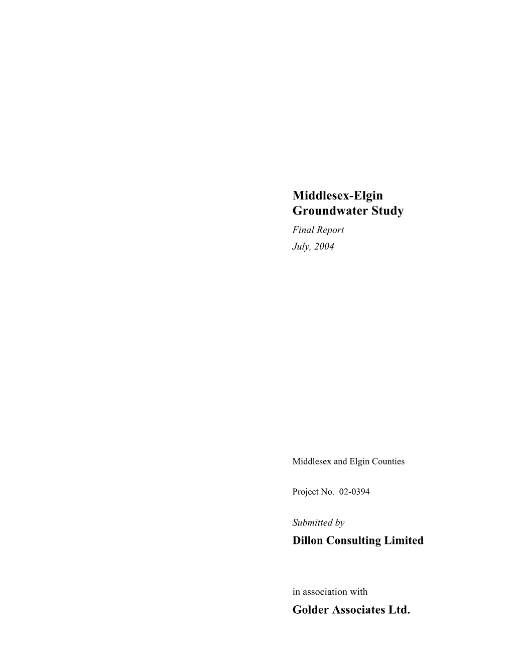 Middlesex-Elgin Groundwater Study Final Report July, 2004