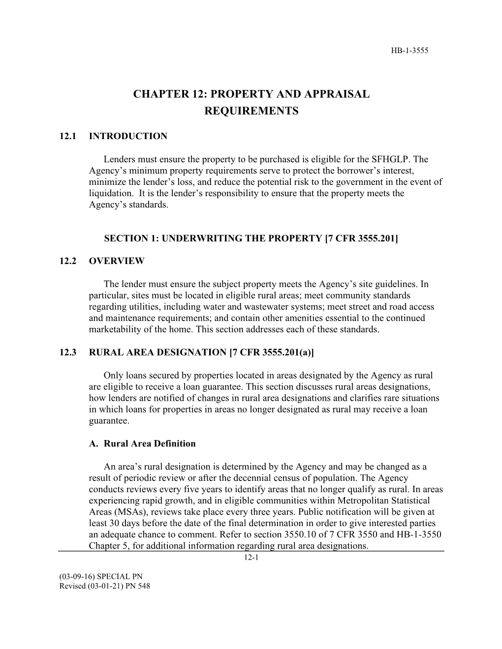 Chapter 12: Property and Appraisal Requirements