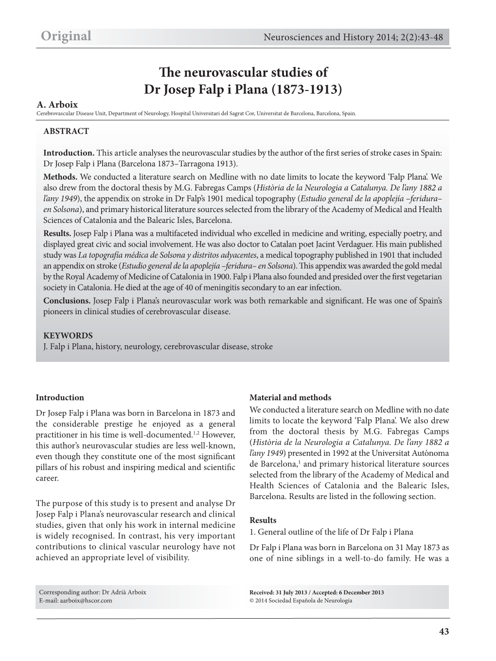 Original E Neurovascular Studies of Dr Josep