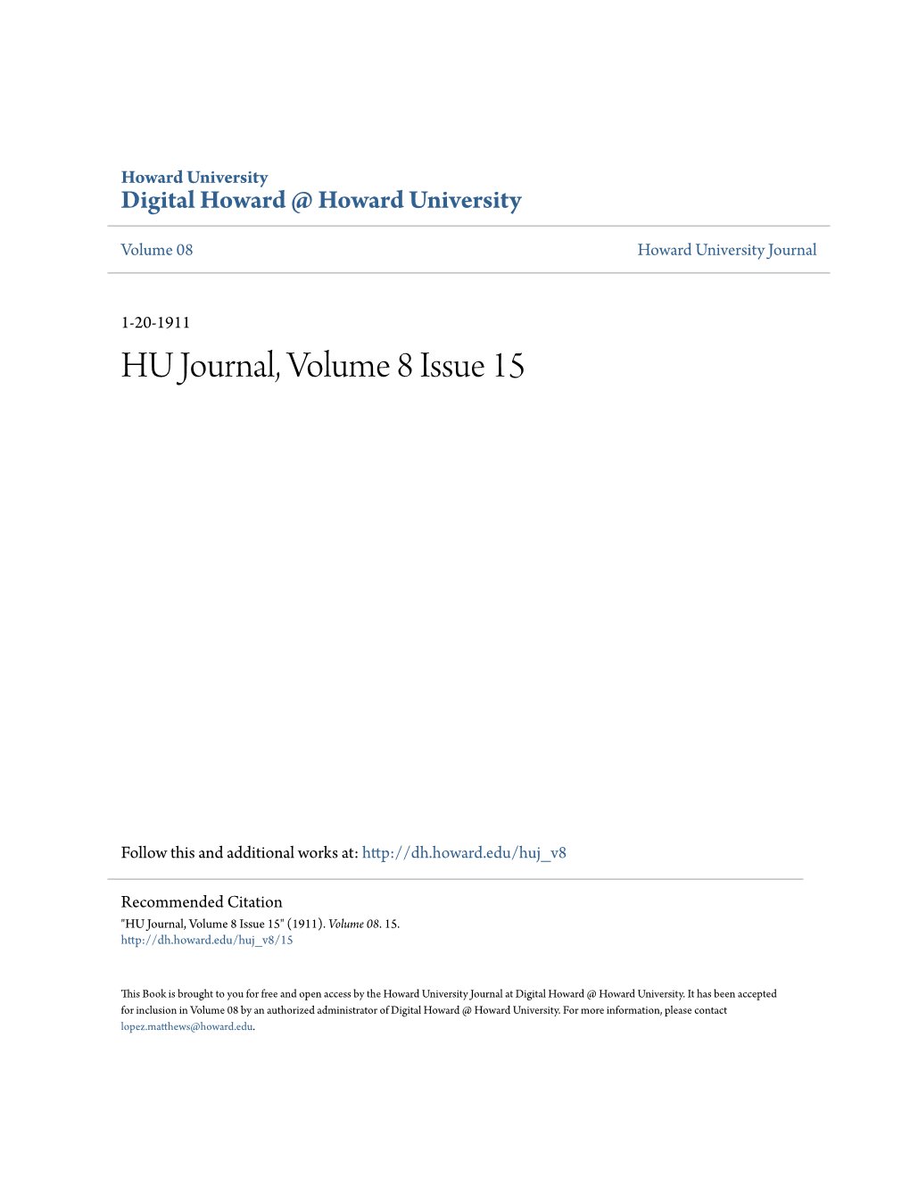 HU Journal, Volume 8 Issue 15