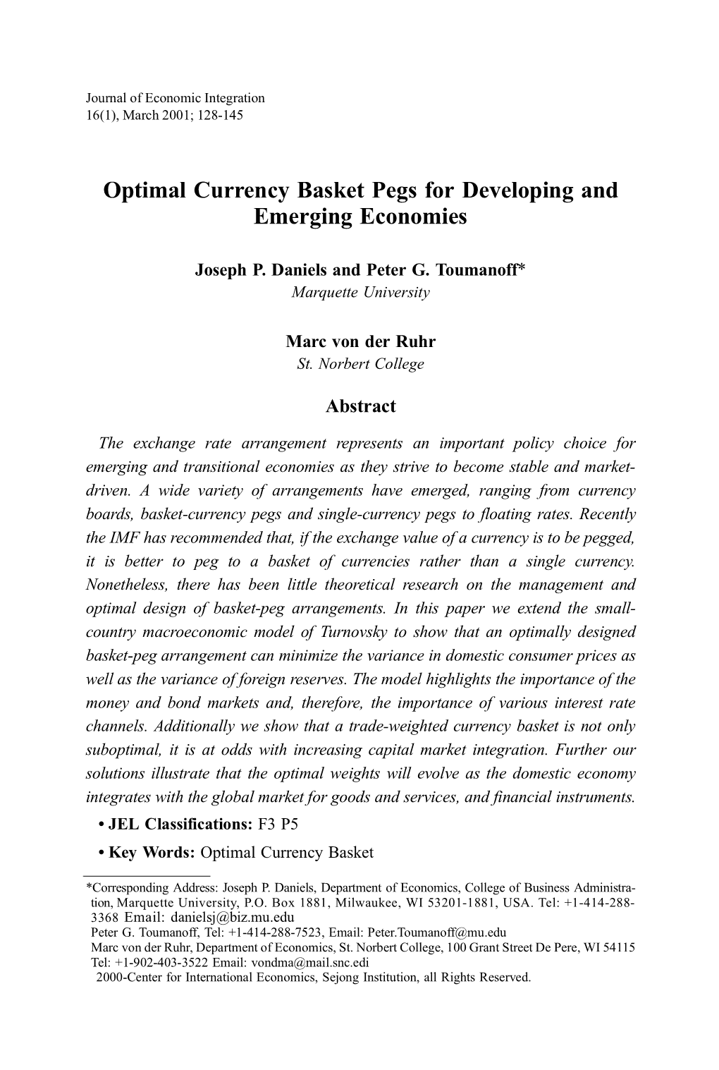 Optimal Currency Basket Pegs for Developing and Emerging Economies