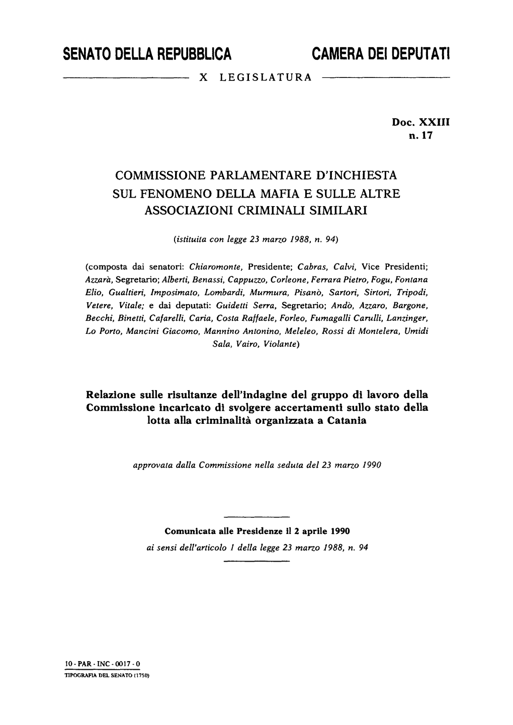 Senato Della Repubblica Camera Dei Deputati X Legislatura