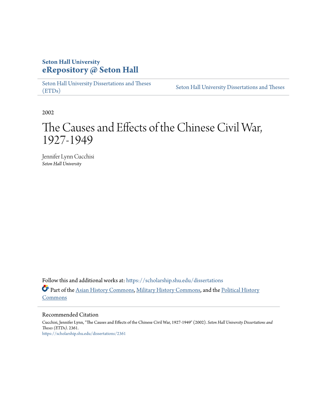 The Causes and Effects of the Chinese Civil War, 1927-1949