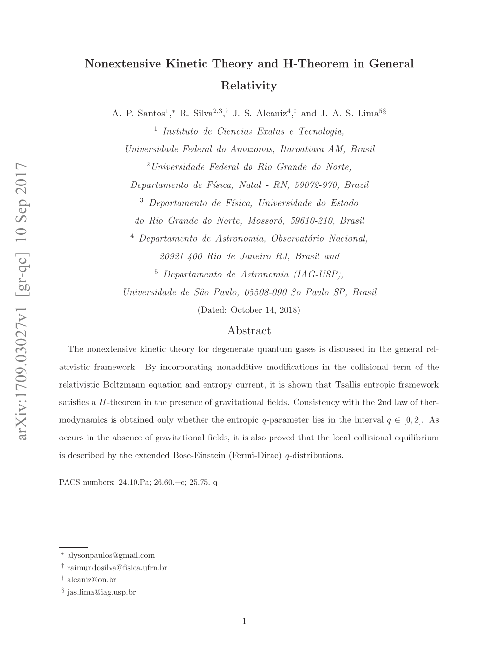 Nonextensive Kinetic Theory and H-Theorem in General Relativity