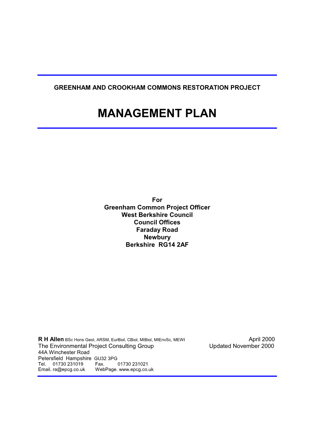 Previous Management Plan