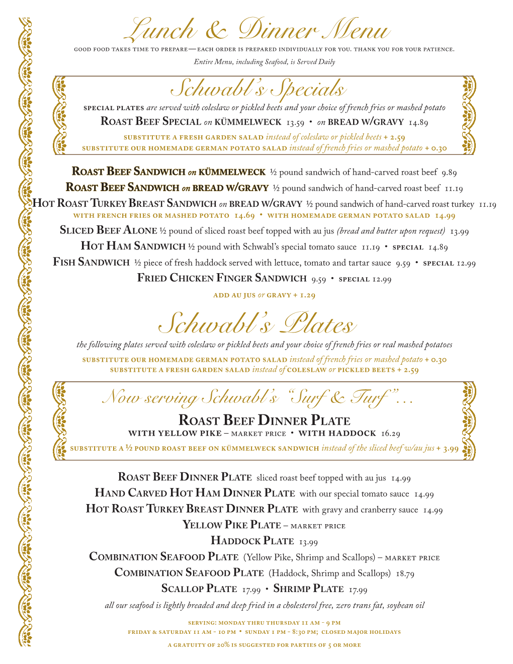 Lunch & Dinner Menu Schwabl's Plates