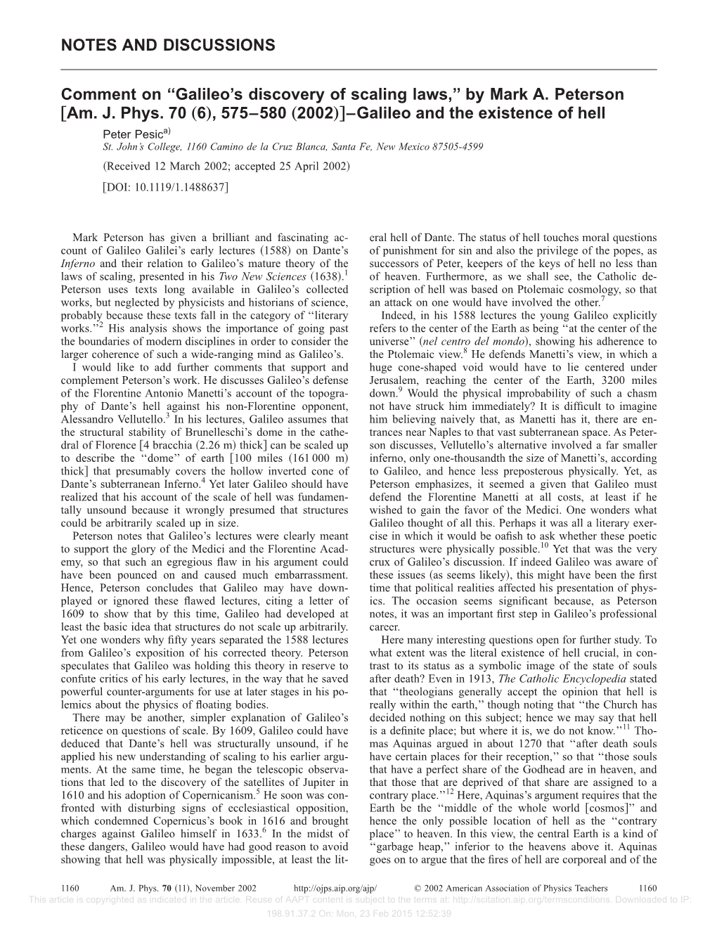 Galileo's Discovery of Scaling Laws