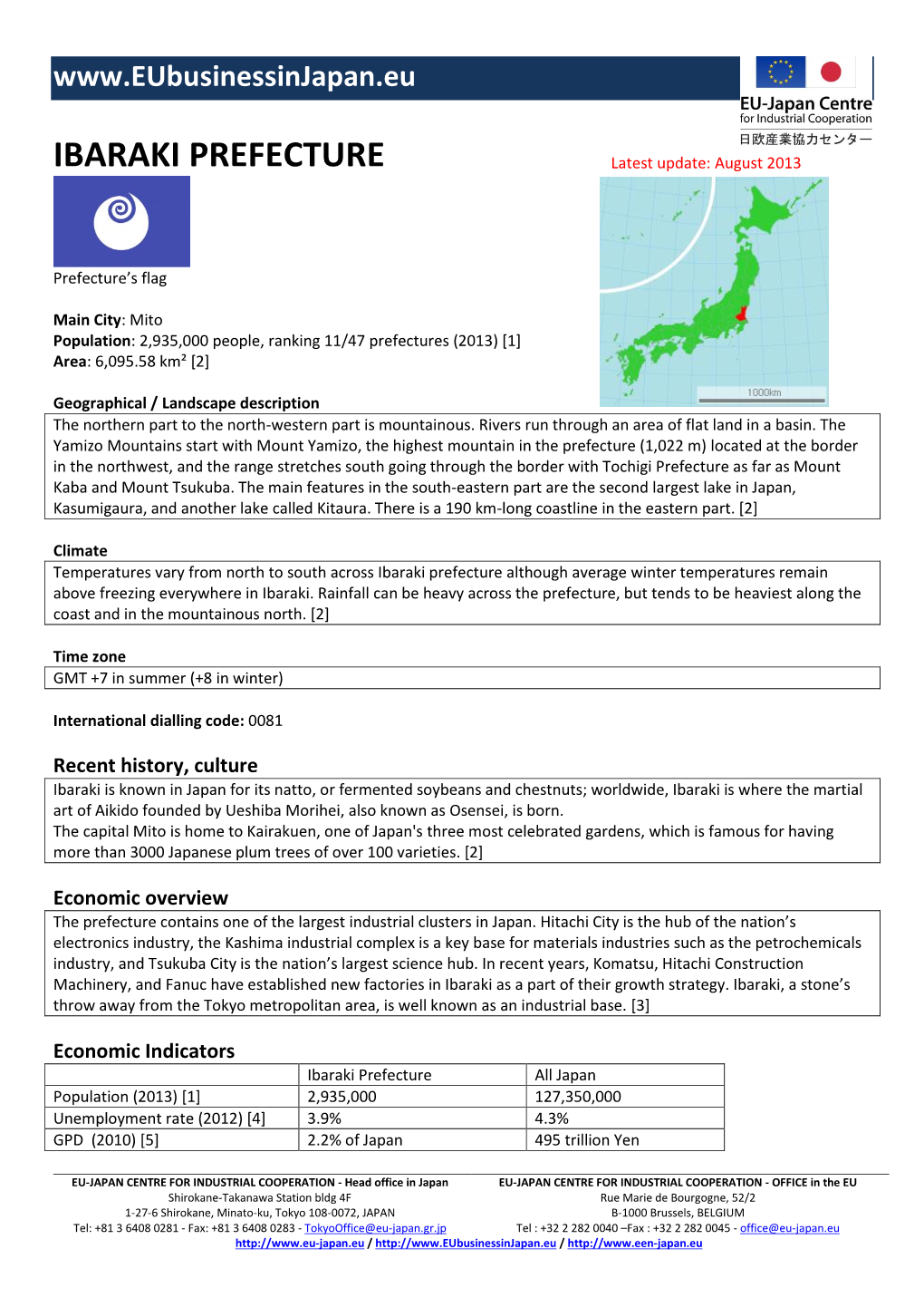 IBARAKI PREFECTURE Latest Update: August 2013