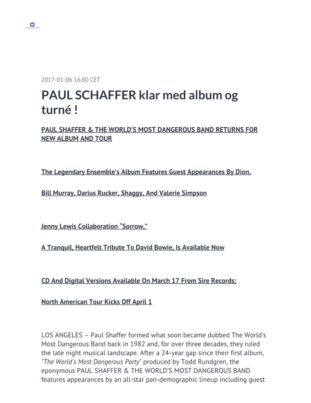 PAUL SCHAFFER Klar Med Album Og Turné !