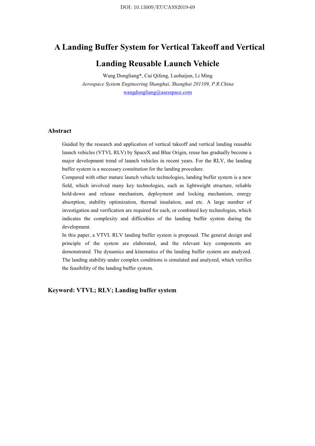 A Landing Buffer System for Vertical Takeoff and Vertical Landing