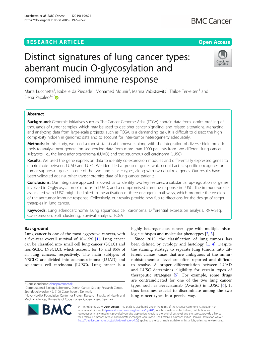 Distinct Signatures of Lung Cancer Types