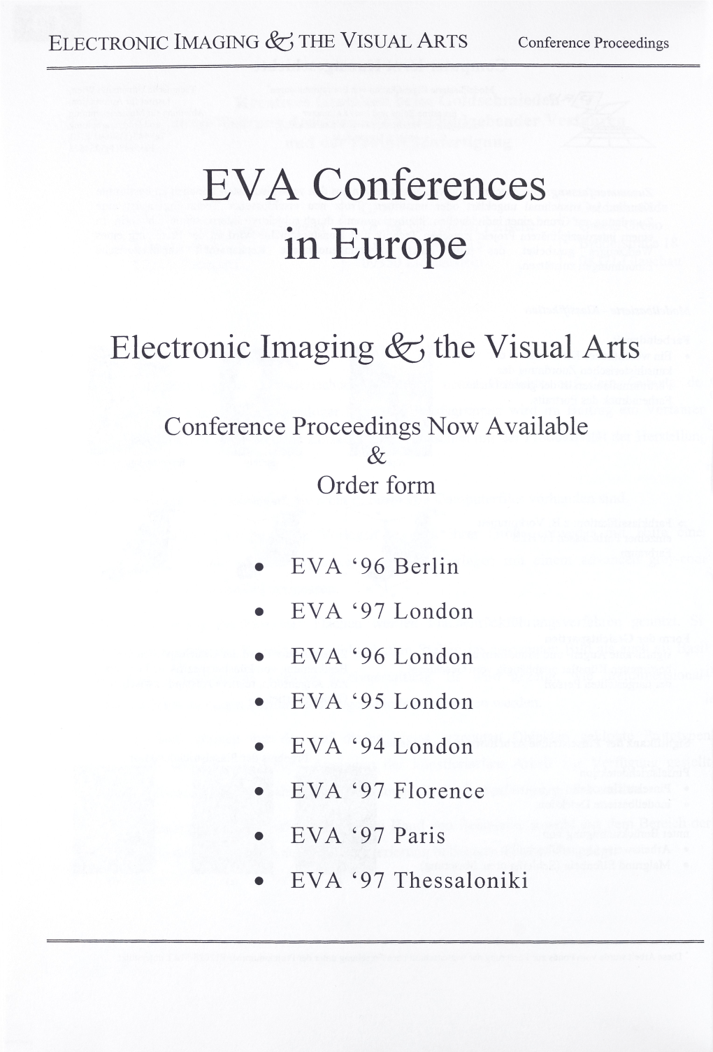 EVA Conferences in Europe