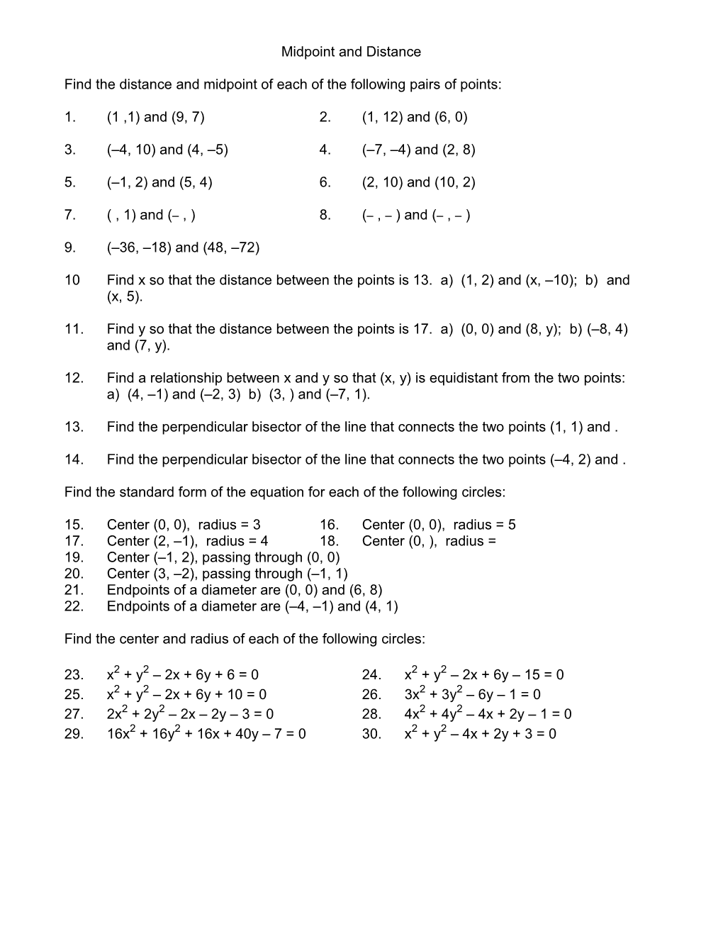 Midpoint and Distance