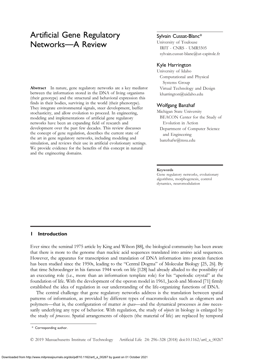 Artificial Gene Regulatory Networks—A Review