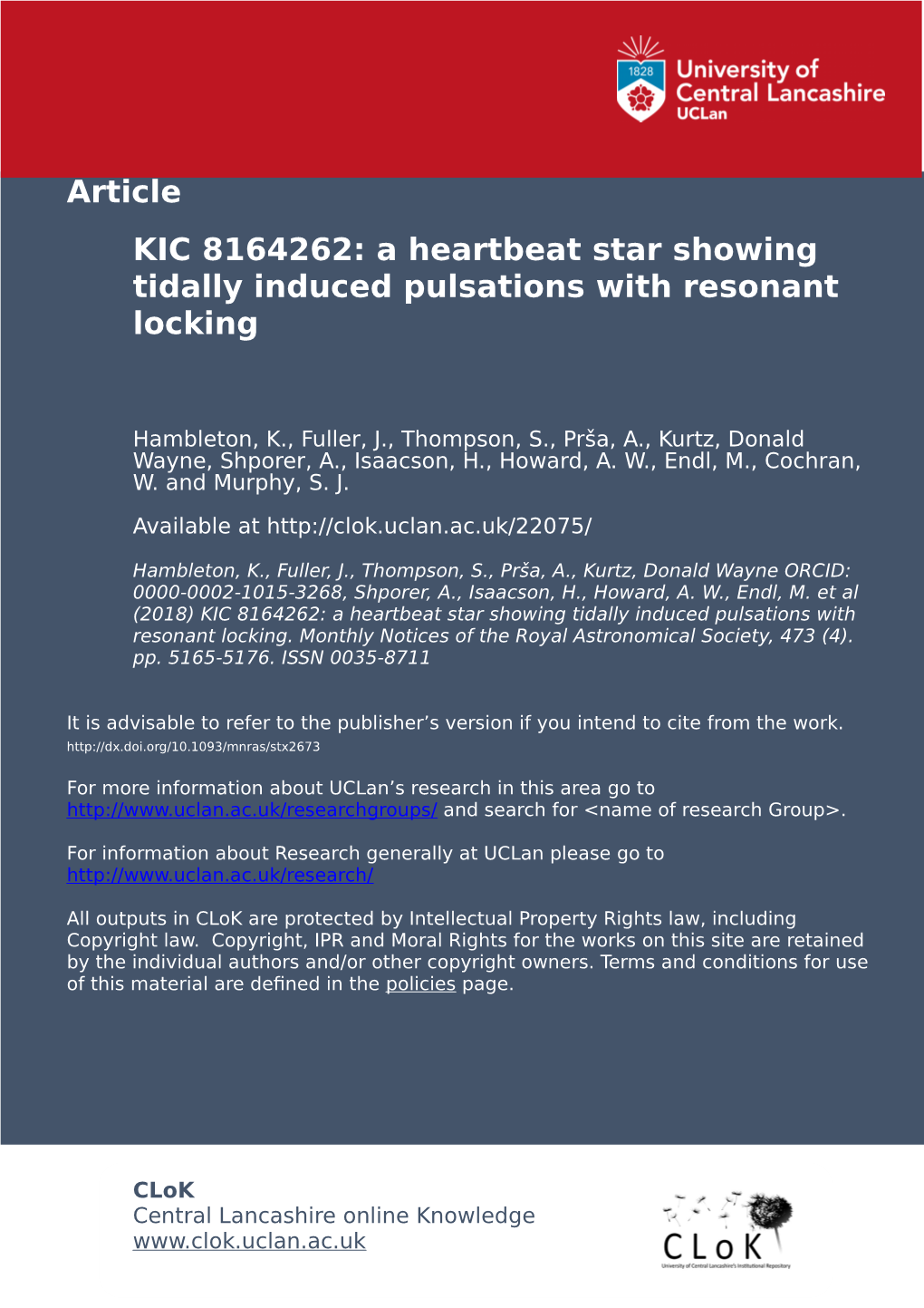 KIC 8164262: a Heartbeat Star Showing Tidally Induced Pulsations with Resonant Locking