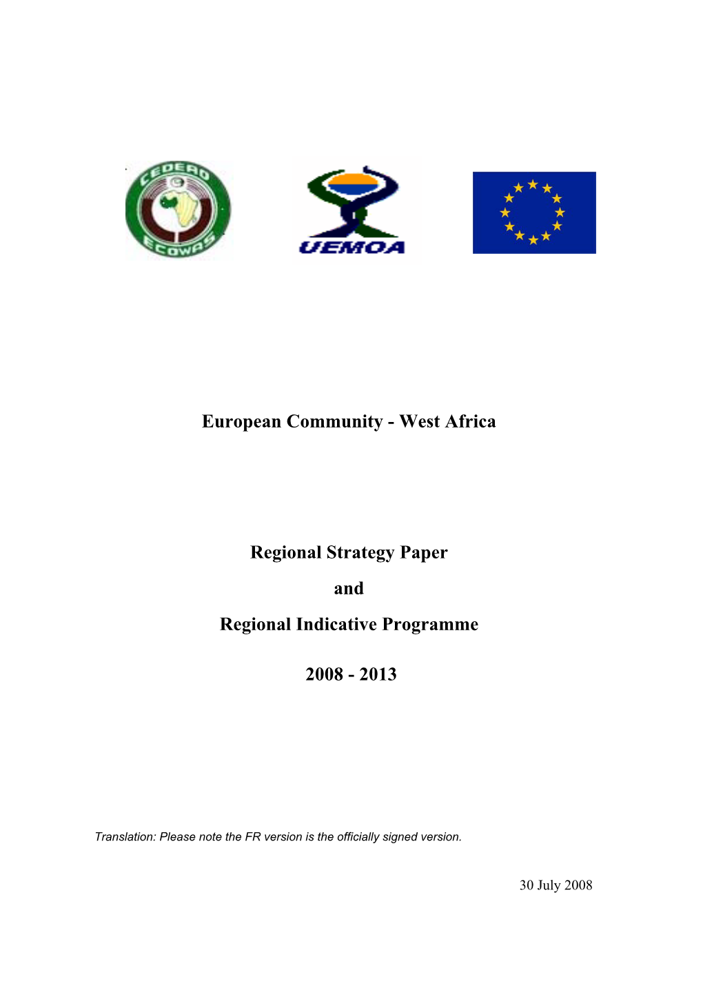 West Africa Regional Strategy Paper and Regional Indicative