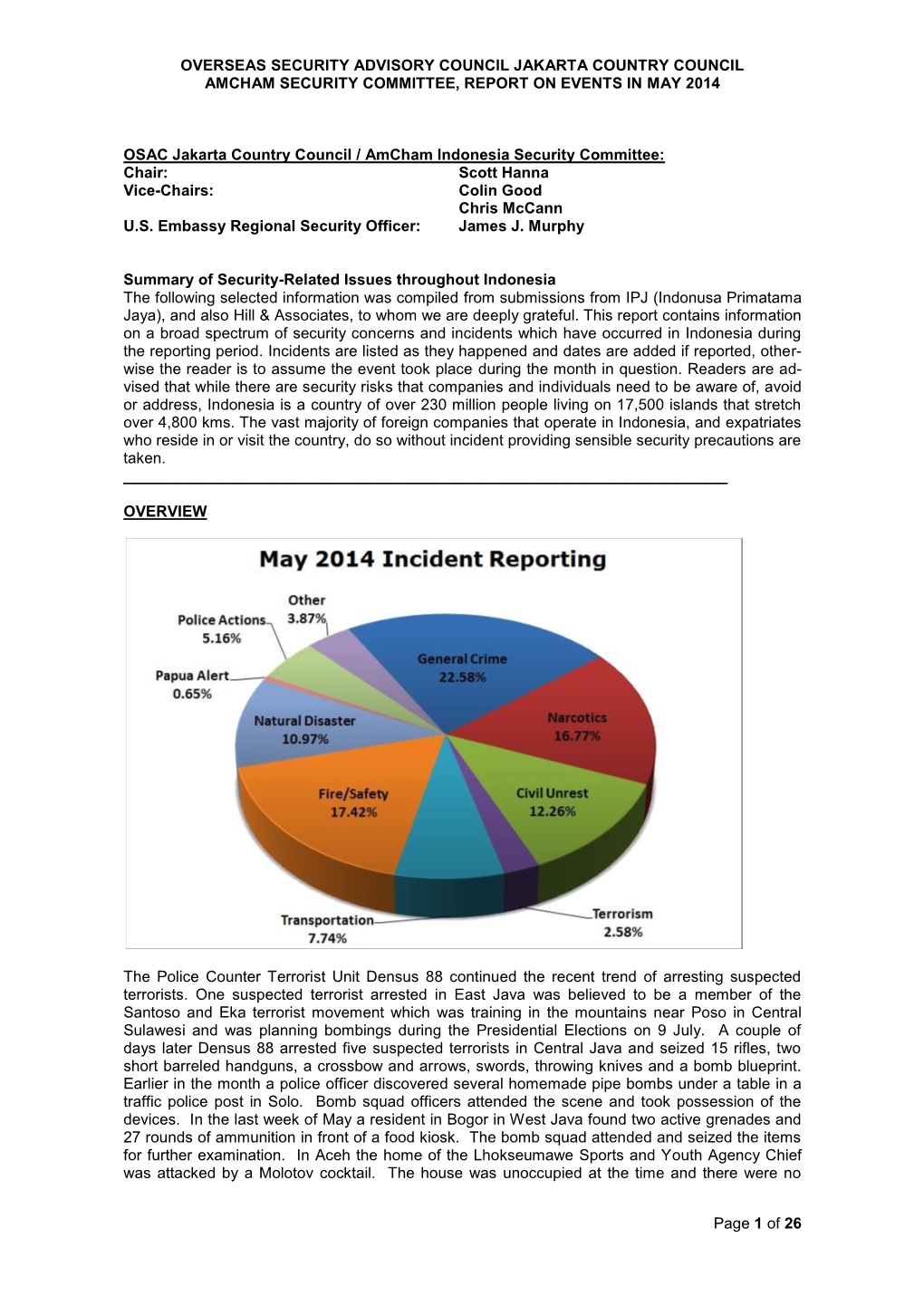 Overseas Security Advisory Council Jakarta Country Council Amcham Security Committee, Report on Events in May 2014