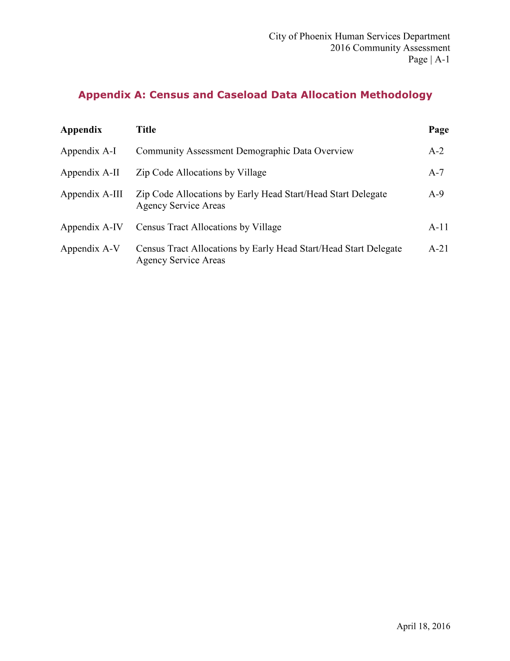 A-1 Appendix A: Census and Caseload Data Allocation M