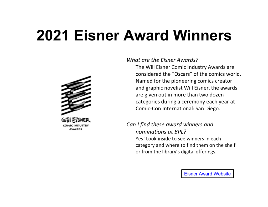 2021 Eisner Award Winners