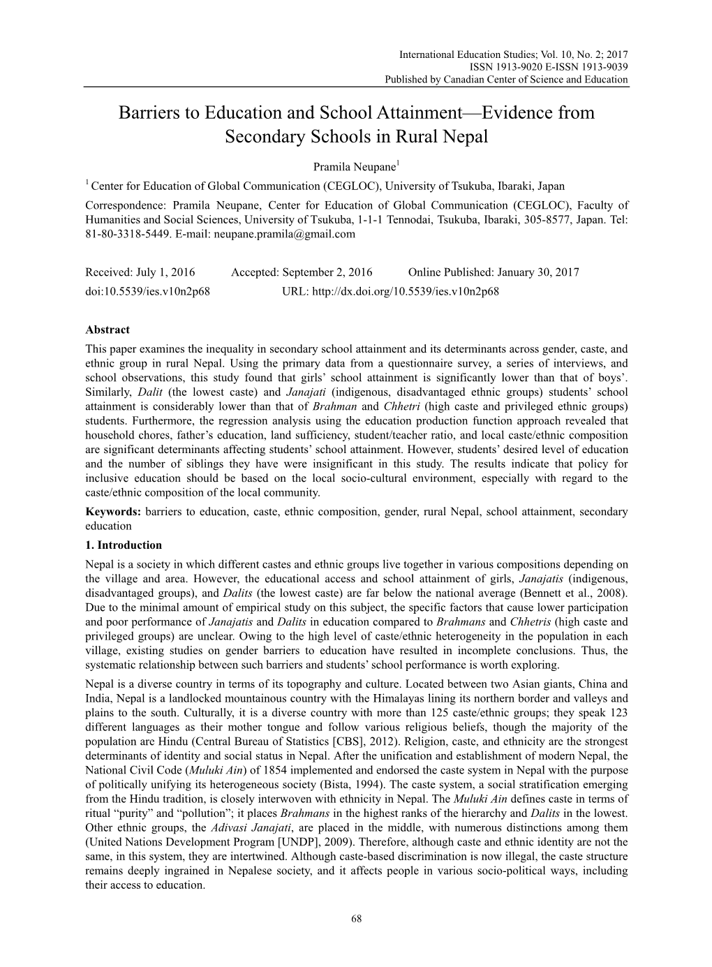 Barriers to Education and School Attainment—Evidence from Secondary Schools in Rural Nepal