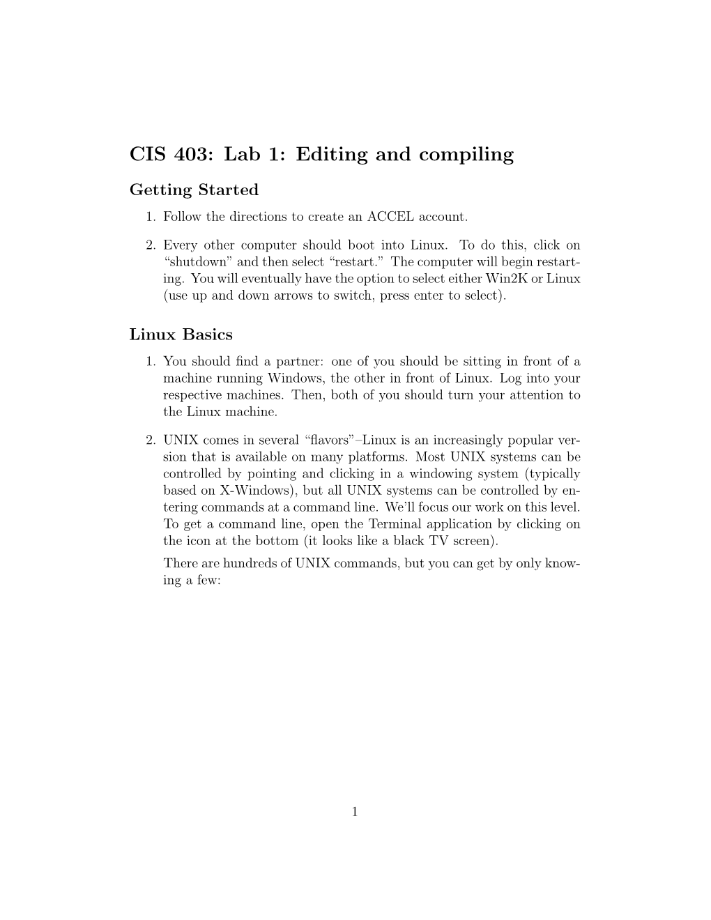 CIS 403: Lab 1: Editing and Compiling