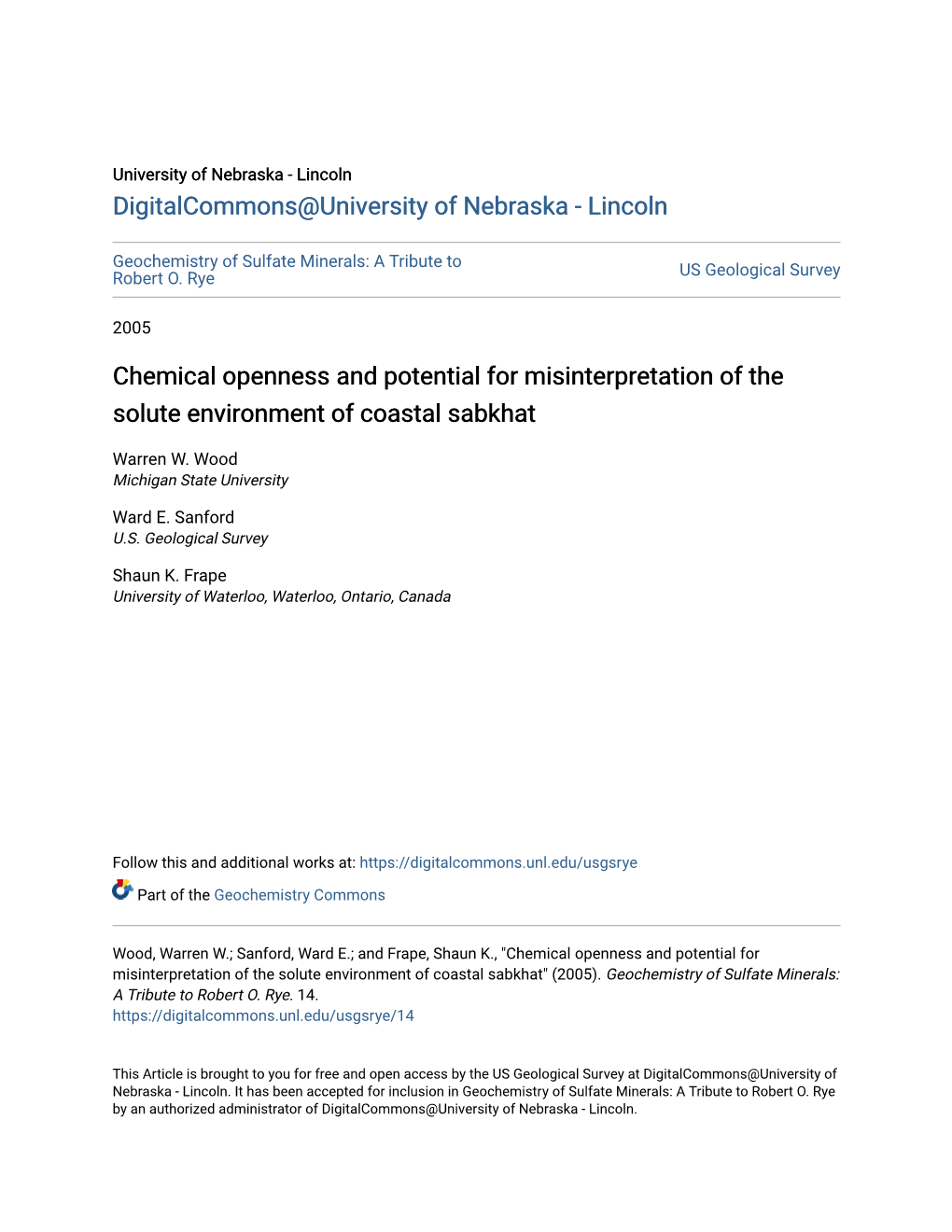 Chemical Openness and Potential for Misinterpretation of the Solute Environment of Coastal Sabkhat