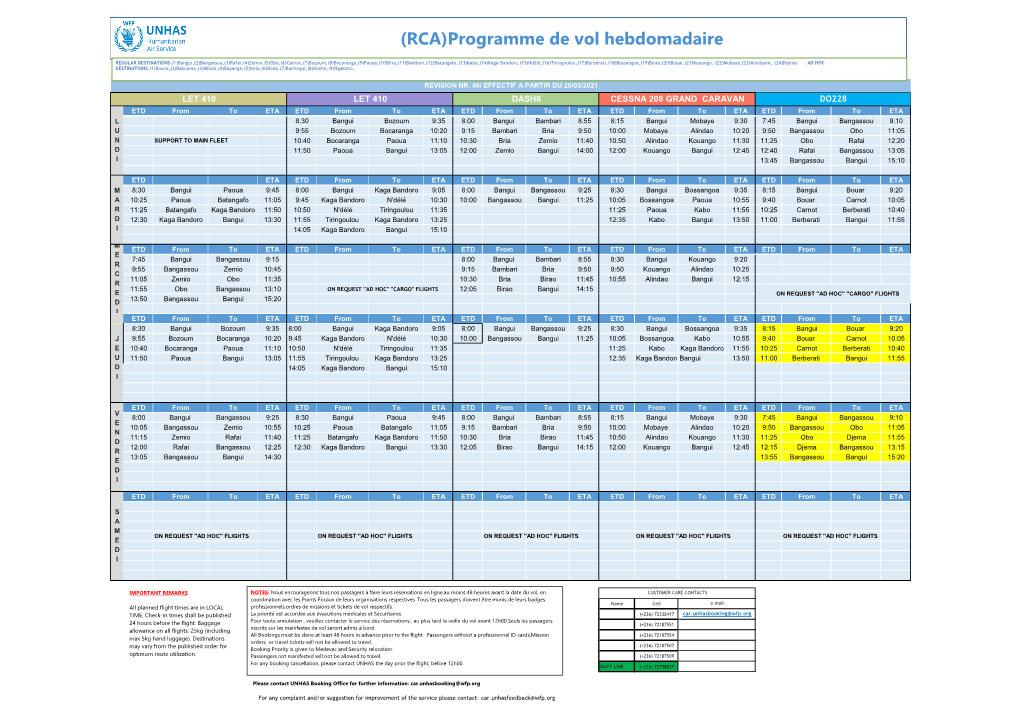 (RCA)Programme De Vol Hebdomadaire