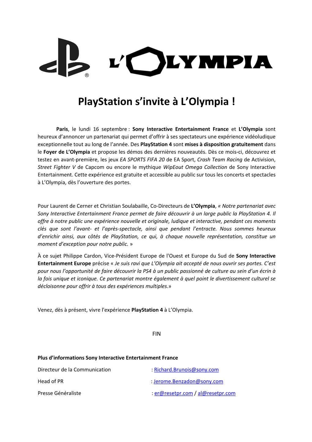 Playstation S'invite À L'olympia !