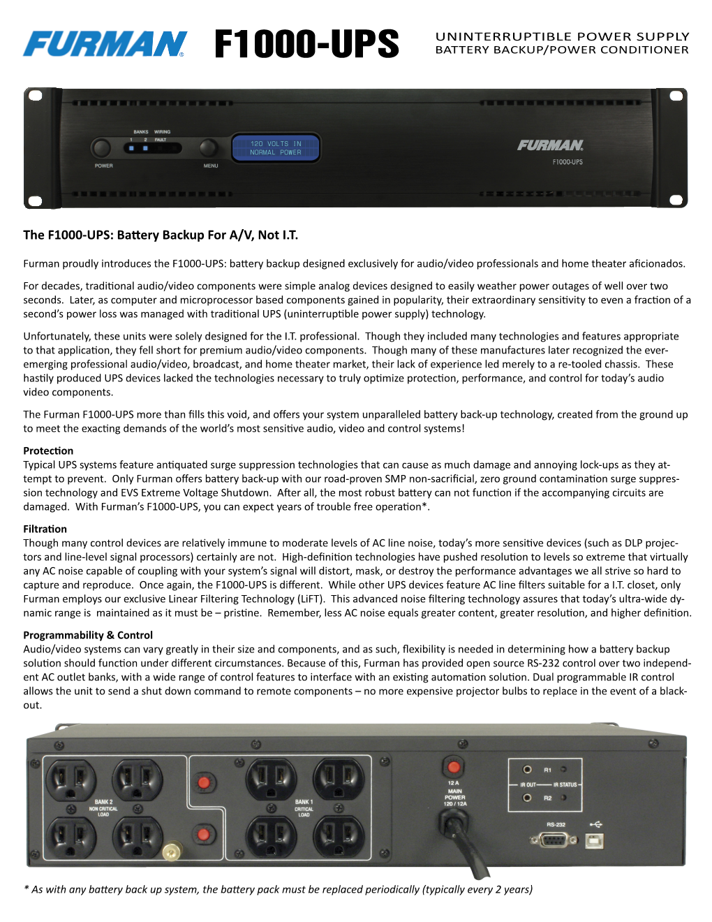 F1000-Ups Battery Backup/Power Conditioner
